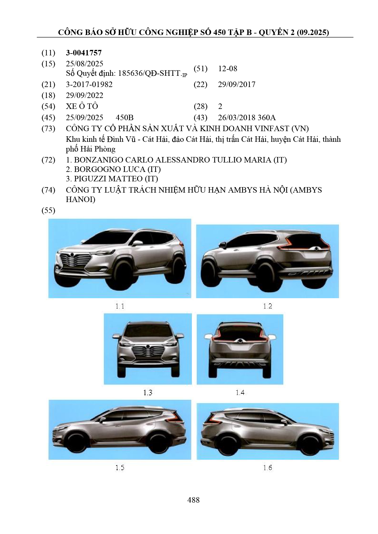Mẫu xe trong công báo của Cục Sở hữu trí tuệ