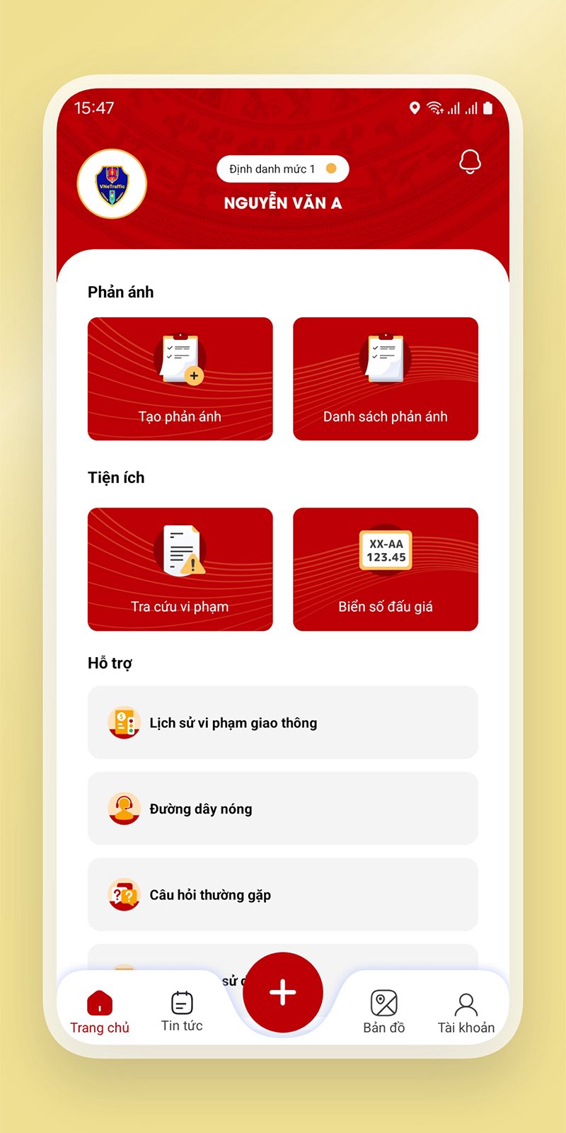 Giao diện mở ứng dụng VNeTraffic