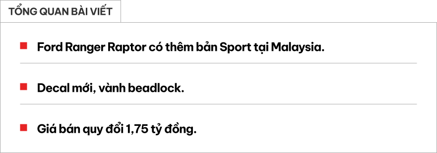 Ford Ranger có thêm bản thể thao: Ngoại hình mới, mâm chuyên địa hình Ford Ranger Raptor Sport ngoại hình mới