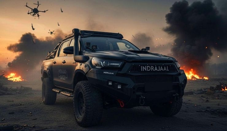 Xe Toyota Hilux chống drone tại Ấn Độ